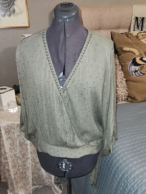 Love Stitch Olive Green Wrap Blouse